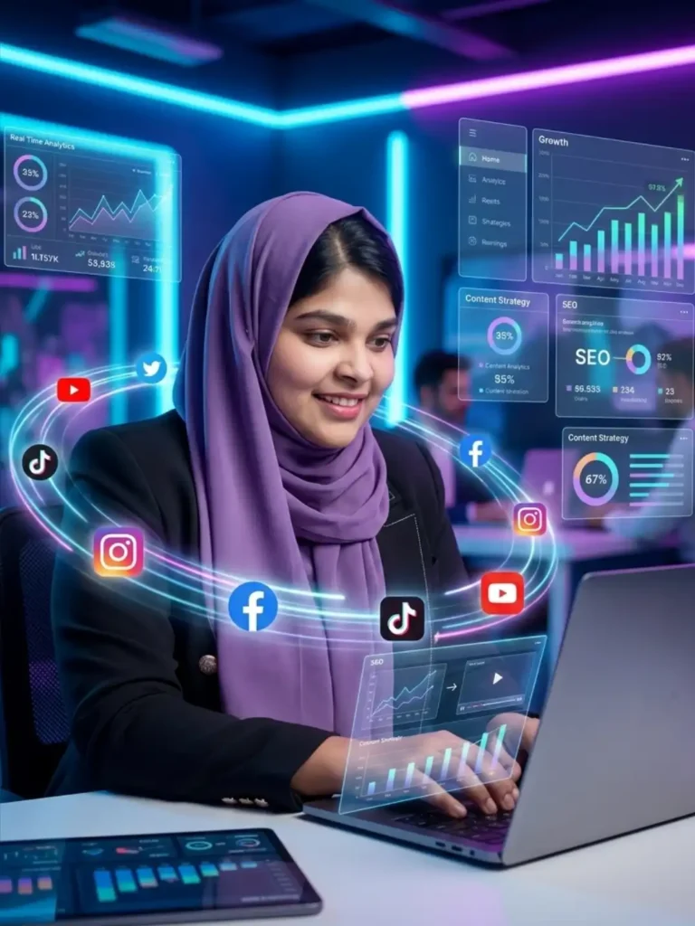 Freelance Digital Marketing Expert in Sharjah Manages Social Media SEO Content.